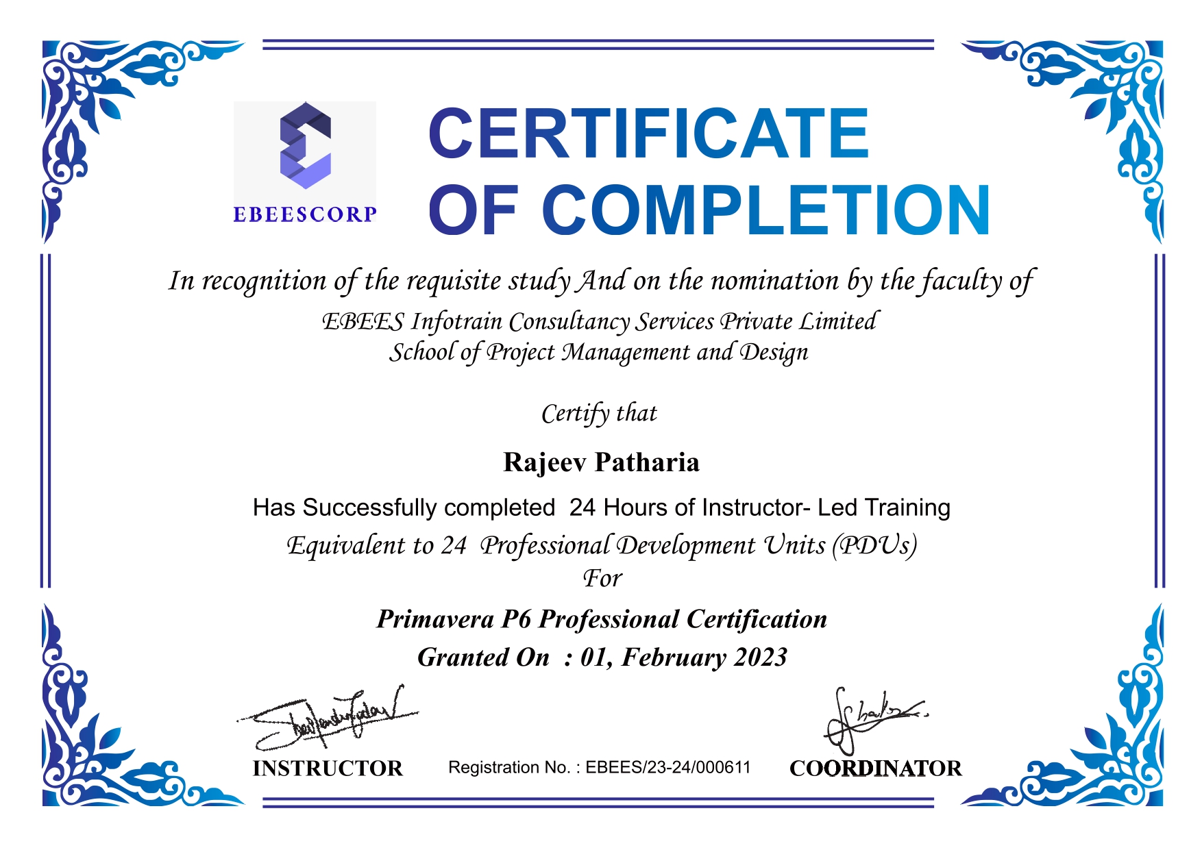 Sample EBEESCORP Training Certificate